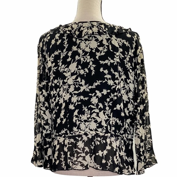 TEMPTATION Black & White Tie Waist L/S Blouse - Picture 2 of 11